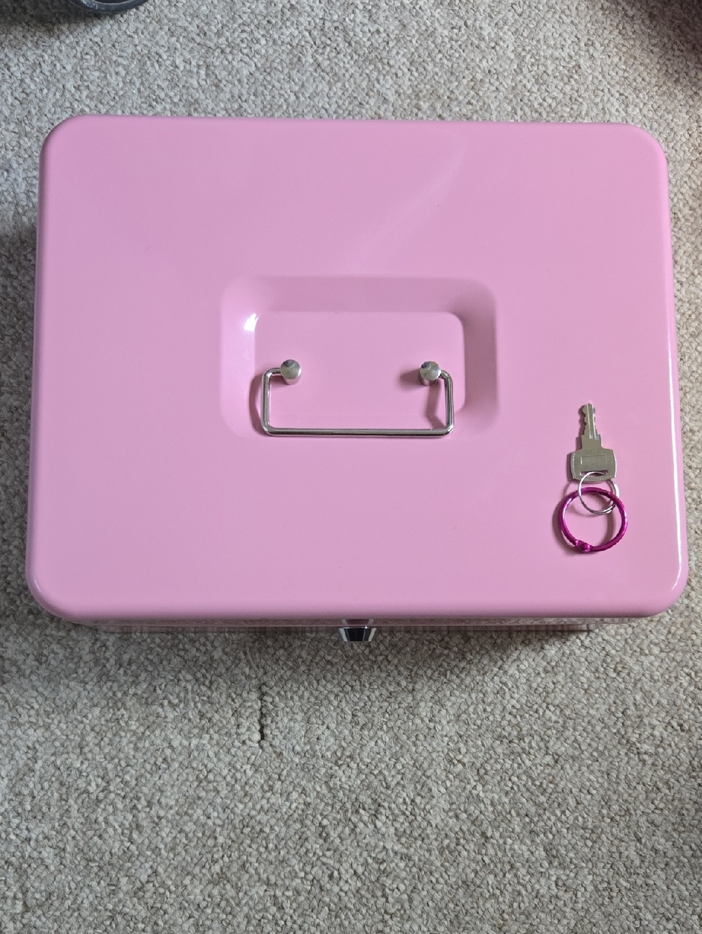 Pink Metal Cash Box with Key
